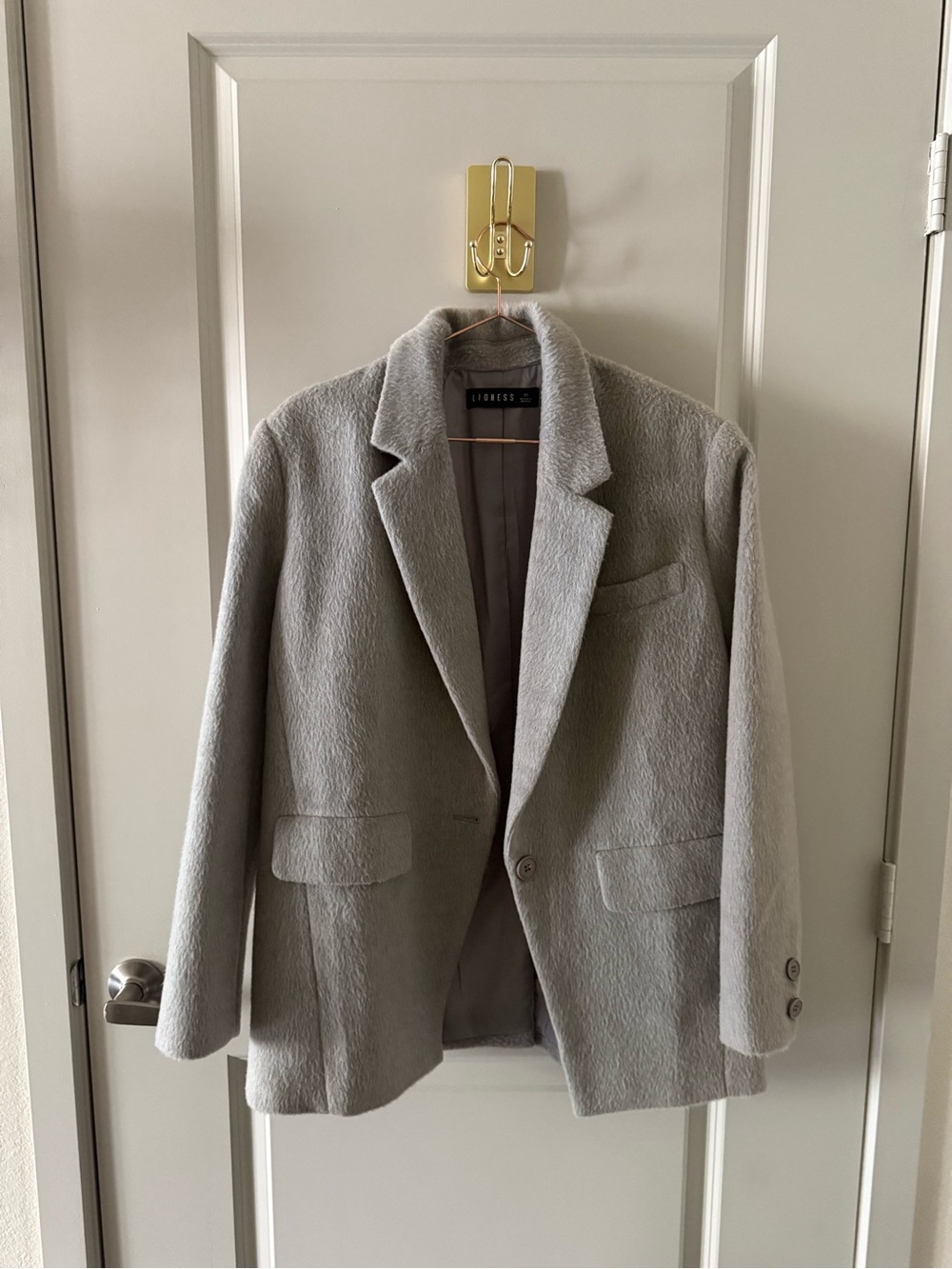 Lioness Brushed Gray Oversized Blazer Fuzzy Textured Jacket XS